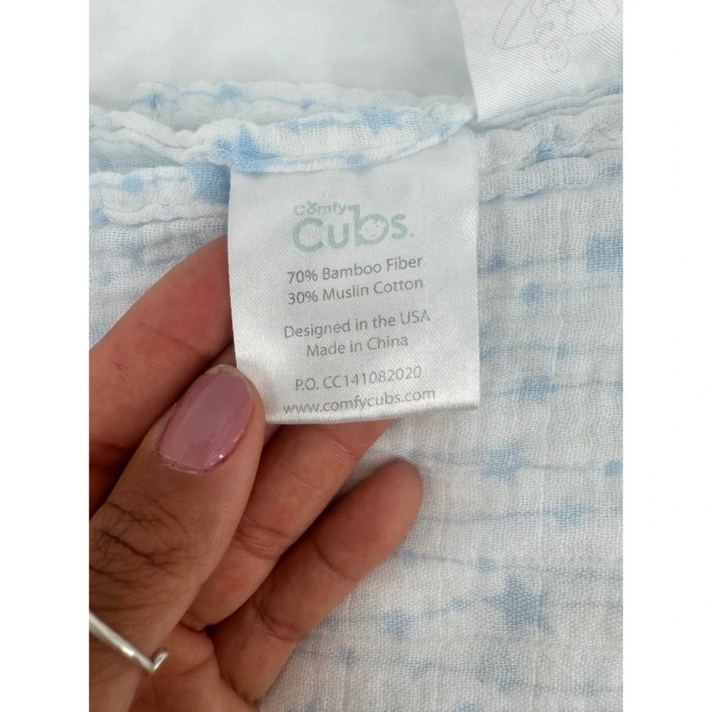 Comfy Cubs Muslin Swaddle Blankets 2 Pack Bamboo Cotton Chevron Stars Blue Grey